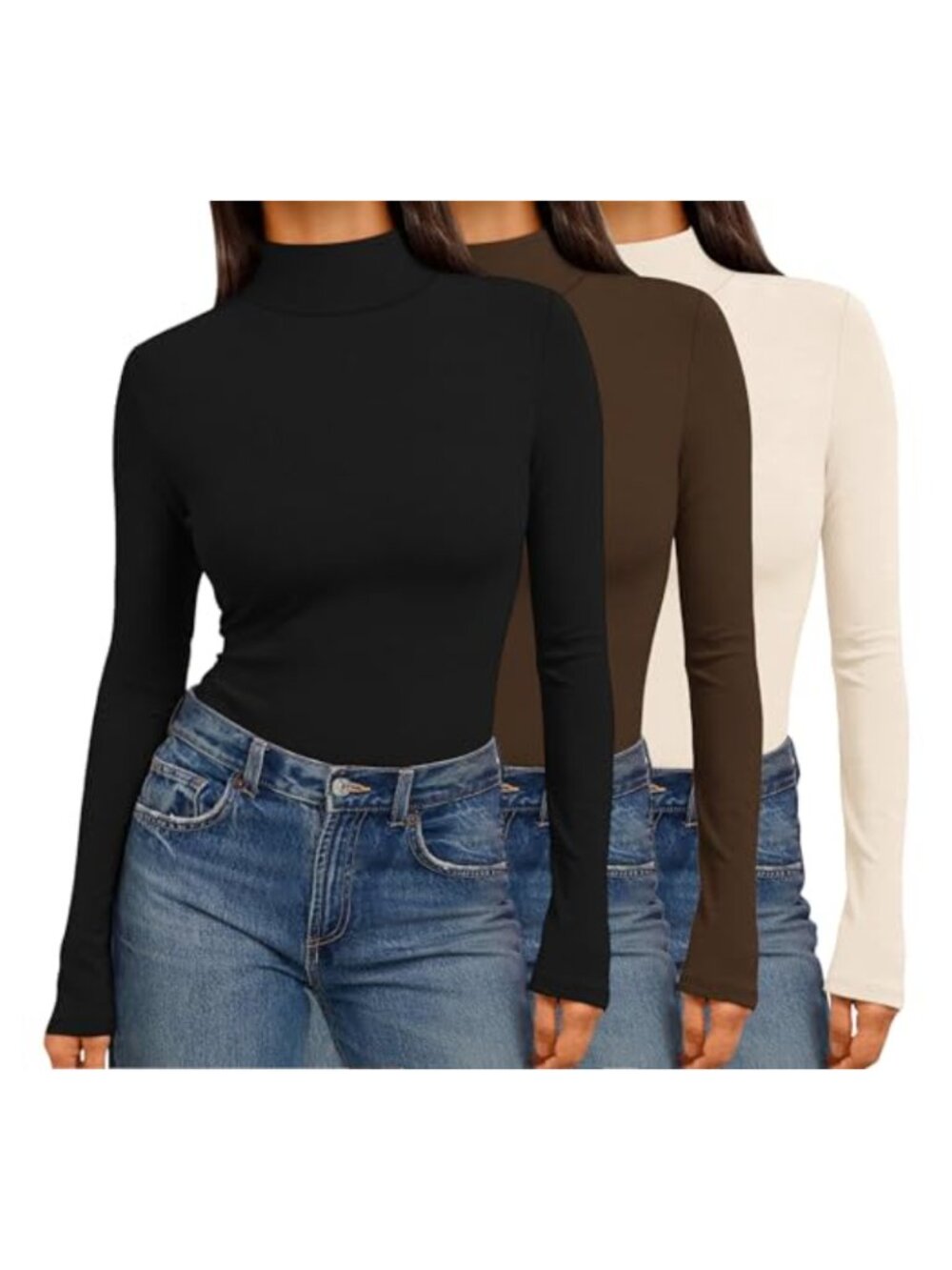 Mock Turtleneck Long Sleeve Tops Slim Fit Thermal Underwear Base Layer 3 Pack
